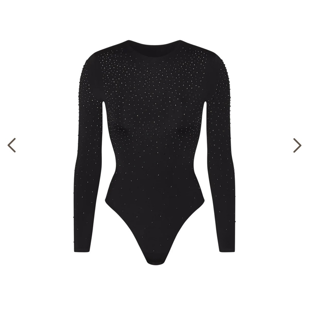 SWAROVSKI X SKIMS JELLY SHEER LONG SLEEVE CREW NECK BODYSUIT | ONYX